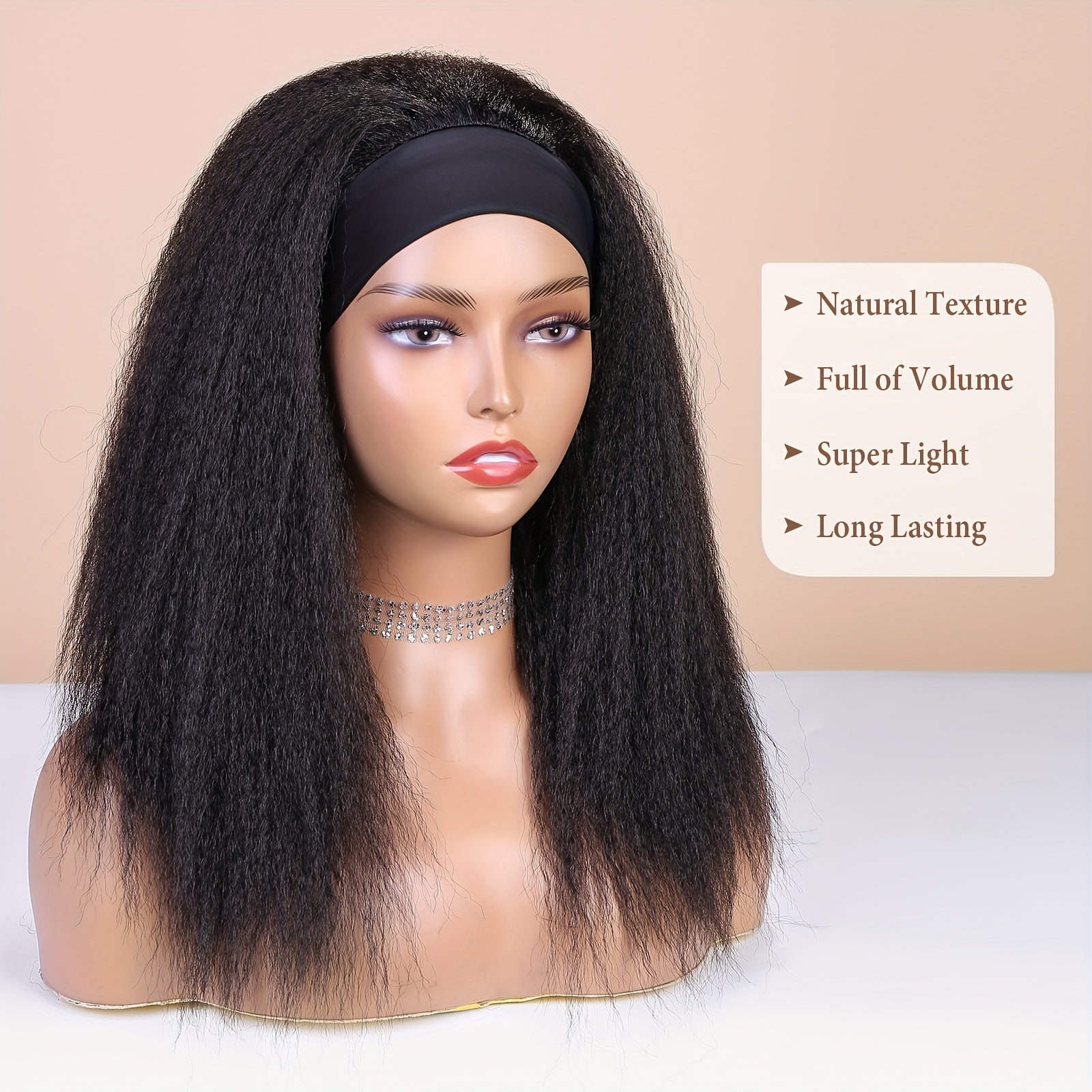 Kinky Straight Headband Wig For Women Yaki Straight Wigs With Black Headband Kinky Afro Wigs For Women